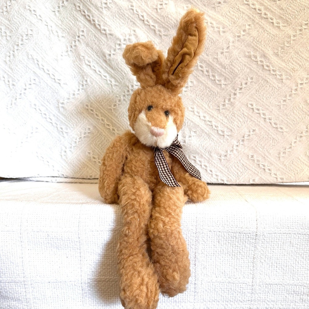 VTG Russ Bunny Raffi Plush Stuffed Animal Gingham Bow 19" Cottagecore